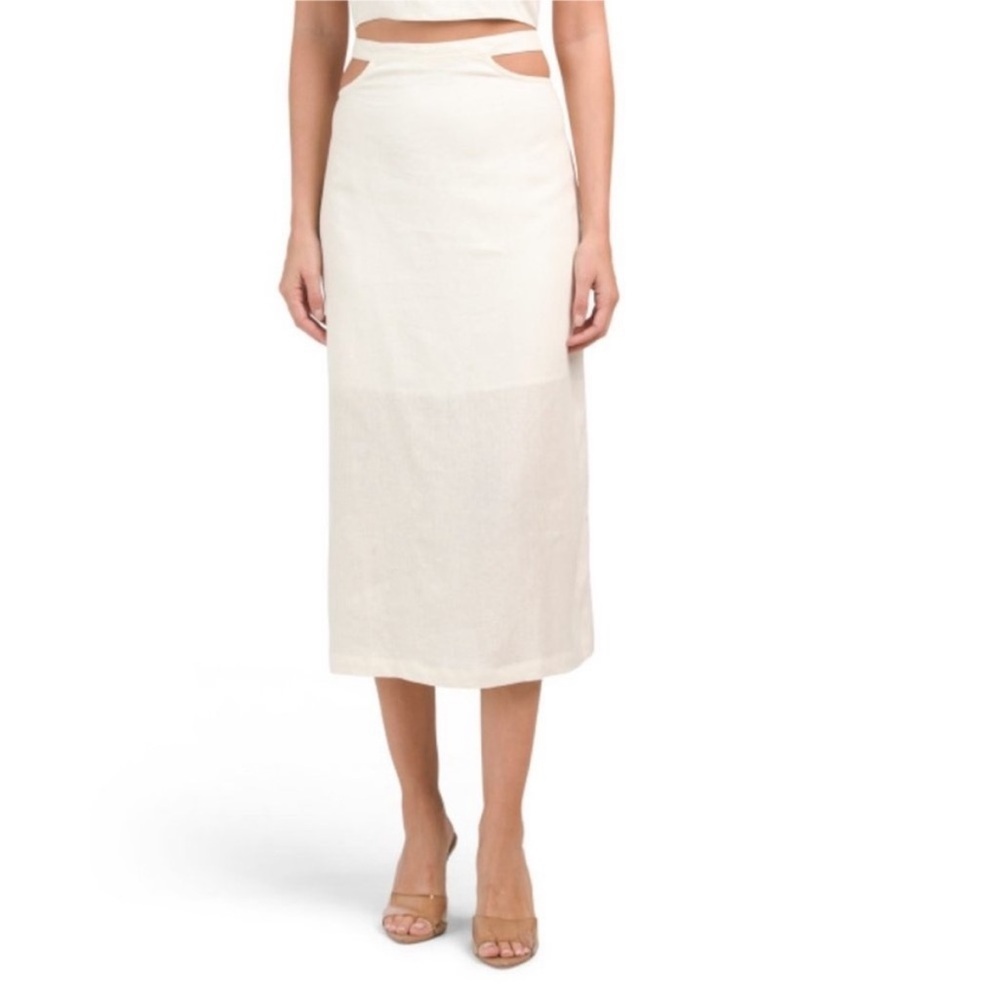 WeWoreWhat // Linen Blend Cut Out Midi Skirt